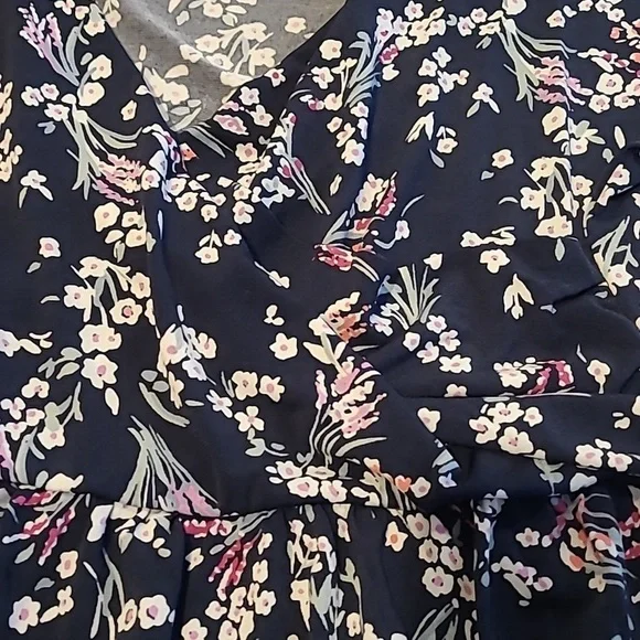 Lane Bryant Navy Surplice Front Floral Peplum Blouse - Picture 2 of 5